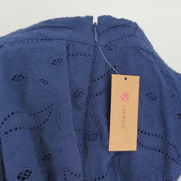 Cremieux Embroidered Pleated Navy Blue Jillian Figi Island Eyelet Short 8 Medium - Picture 6 of 8